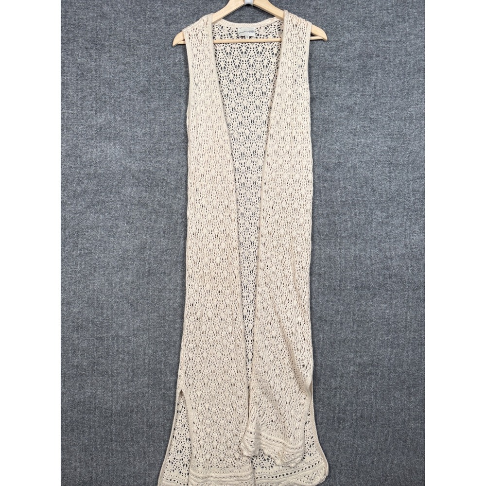 Freshman 1996 Small Long Cardigan Cream Duster Open Crochet Beach Boho Festival